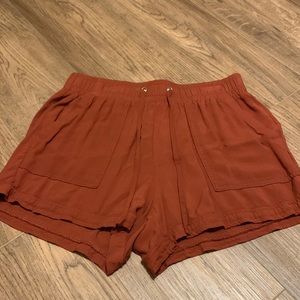burnt orange linen shorts
